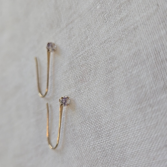 14K Yellow Gold Brilliant Cubic Zirconia Dangle Round Danity Earrings 0.3g - Picture 3 of 6